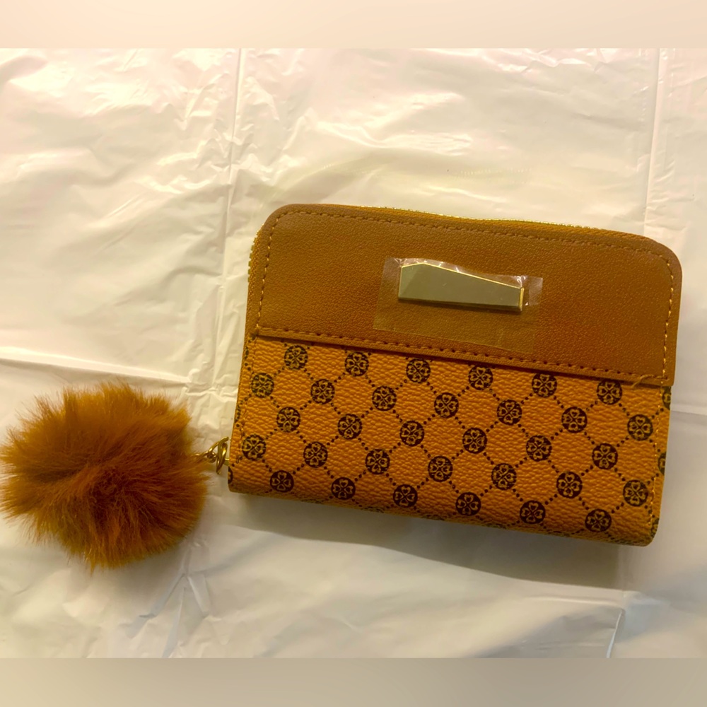 Brown Patterned Women's Wallet with Pom Pom